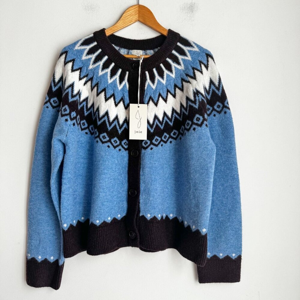 Joie Blue Fair Isle Cardigan Sweater XL - Picture 5 of 6